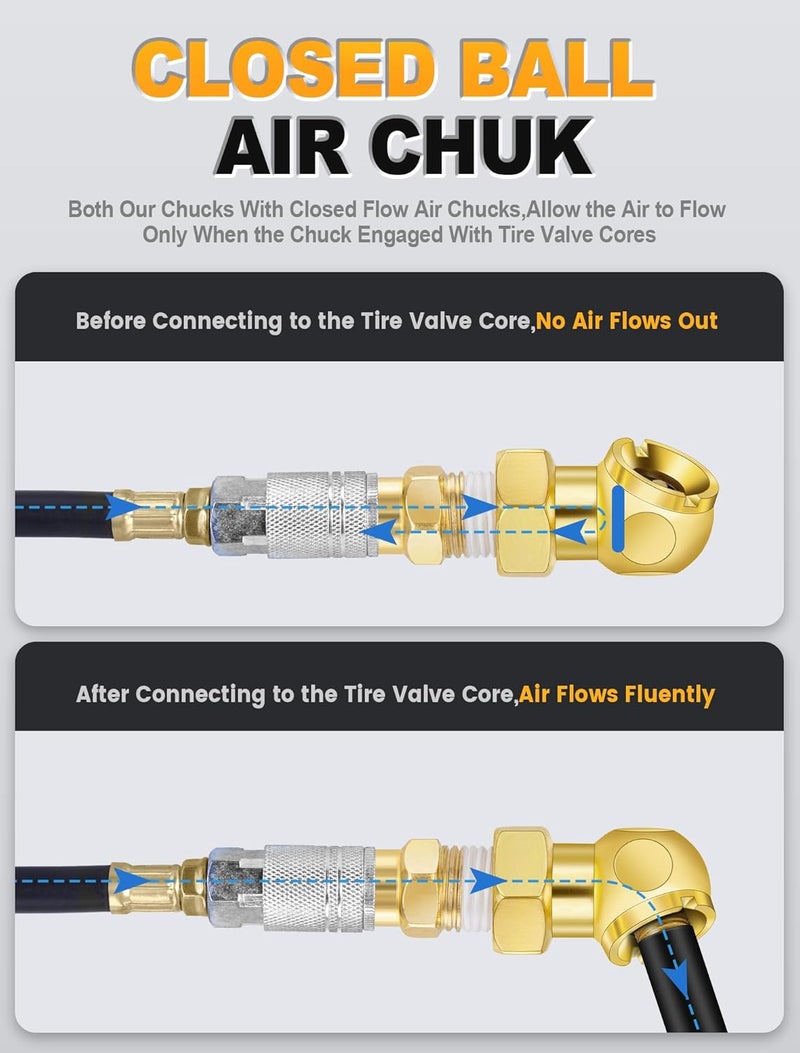 EVOULTES 2-Way Connection Air Chuck Set, Heavy Duty Dual Head Air Chuck with Closed Ball Tire Chuck & 1/4 Inches NPT Male Quick Plug, Tire Air Fill Kit for Tire Inflator Gauge and Air Compressor - Image 5